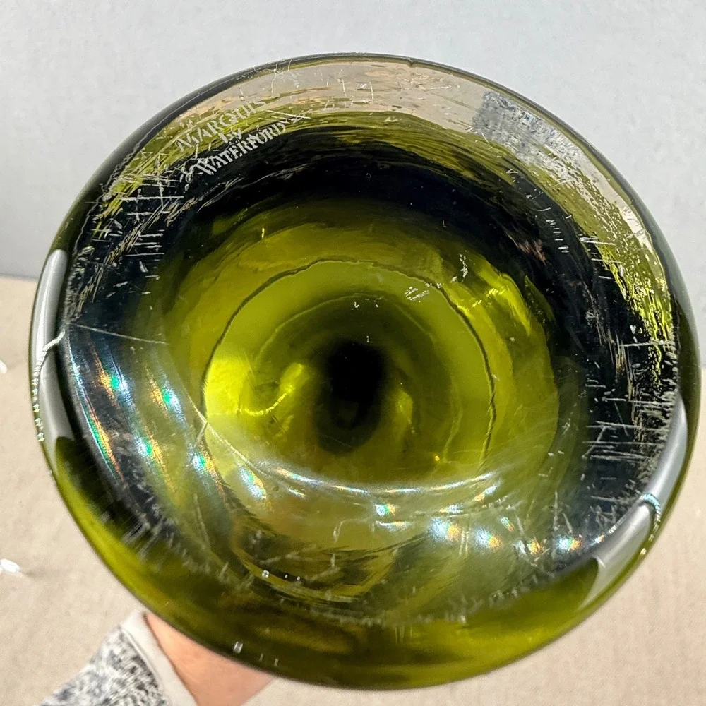 VTG‎ Marquis by Waterford Olive Green Art Glass Vase Modernist 17